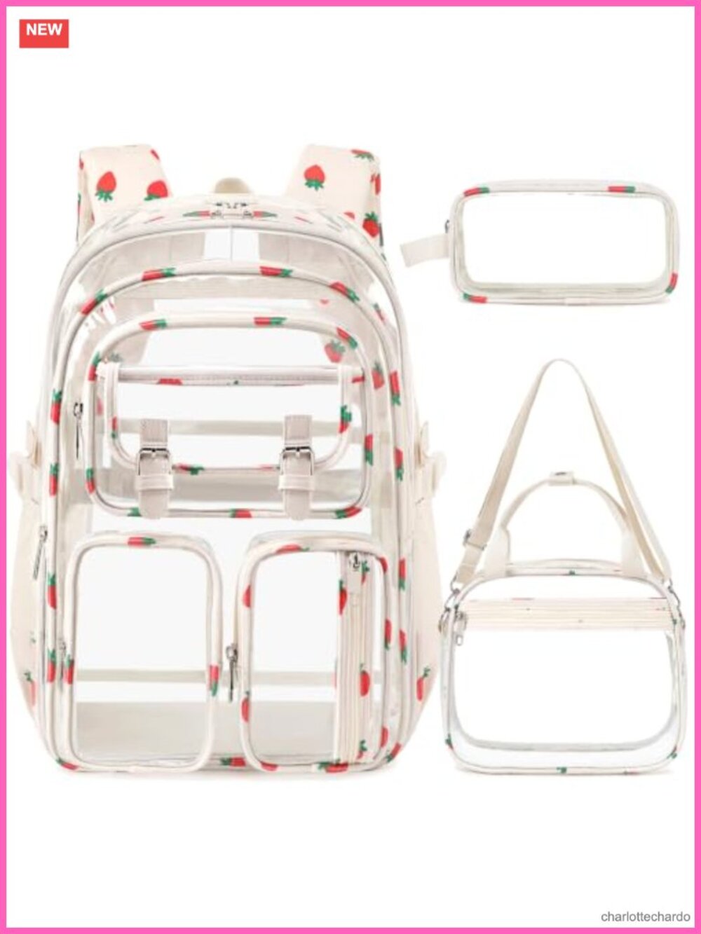 3-Piece Clear Backpack Set with Lunch Bag & Pencil Case, Stadium Approved